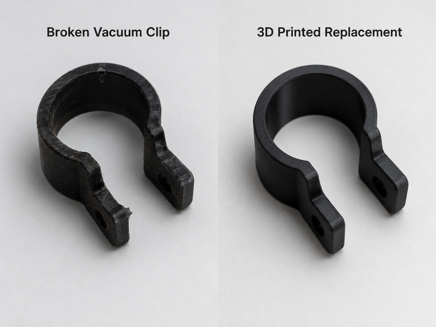 Broken vacuum cleaner clip and 3D printed replacement