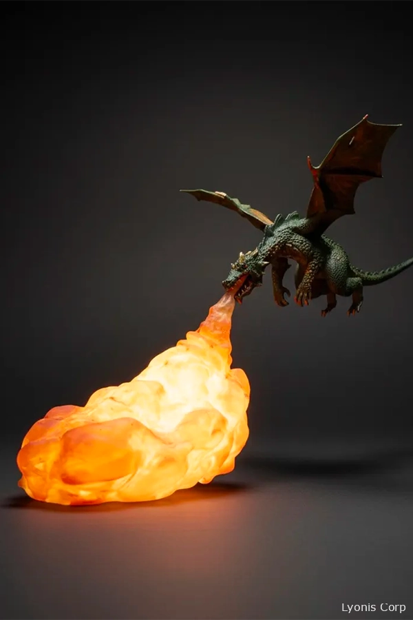 3D Printed Flying Dragon Model with Illuminated Fiery Breath