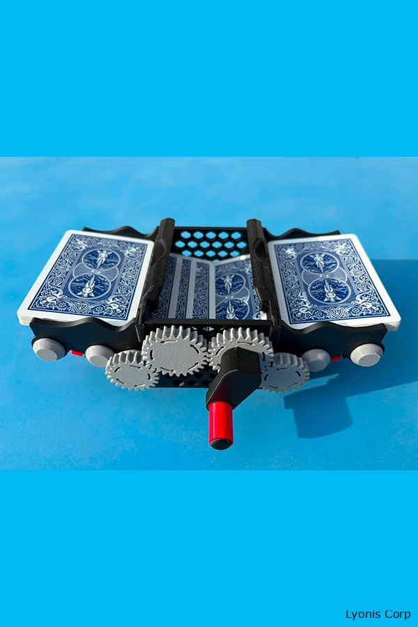 Fully 3D Printable Card Shuffler. Up to 100 standard-sized playing cards