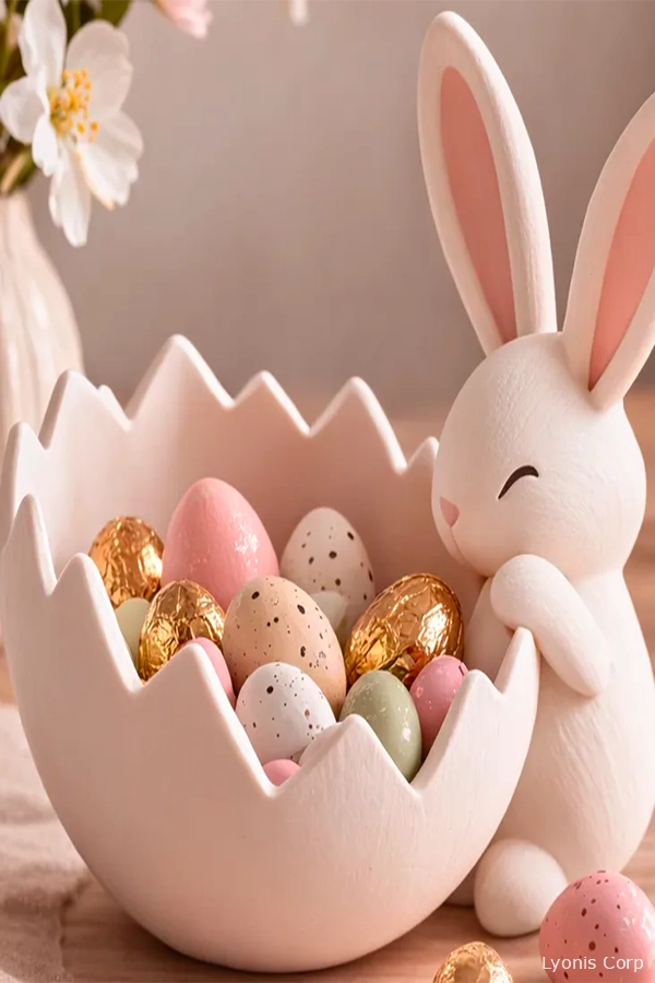 Bunny Eggshell Bowl – Easter Decor 3D Printed