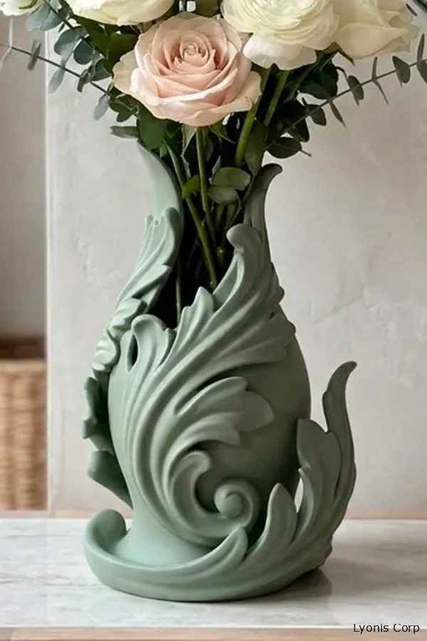 Sculptural Acanthus Leaf Vase – Luxury 3D Printed Home Decor