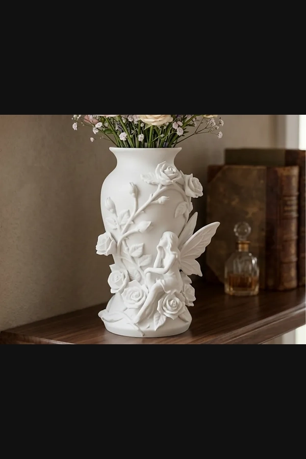 3D-Printed Elegant Enchanted Vase with Fairy and Roses